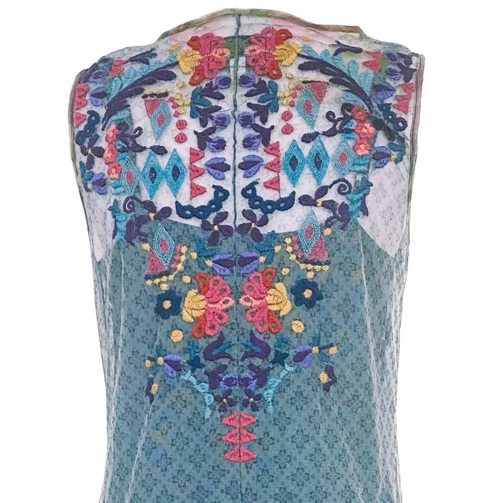 Johnny Was Rhandi Embroidered Printed Mesh Dress - Picture 5 of 13